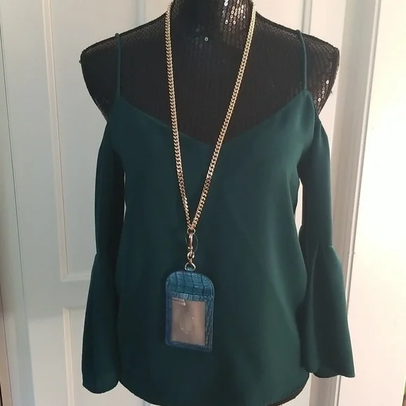 SOLD! NWT!Brahmin Stevie Blue Topaz Croc Embossed Leather ID Card Case Lanyard - Picture 3 of 15